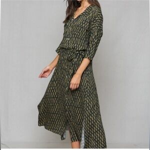By Together - Elegant Green Patterned Dress- Small